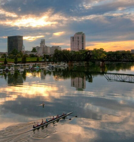 Crewing on the Savannah River by downtown Augusta.